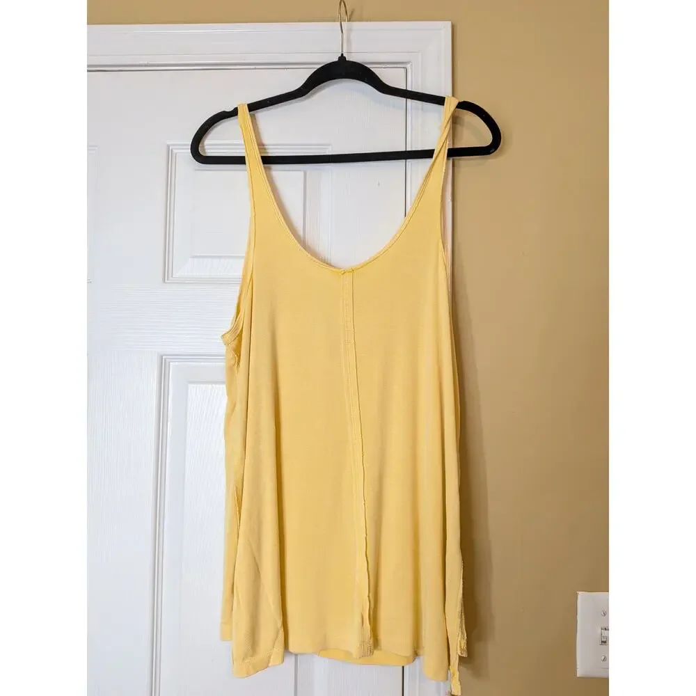 We The Free Ribbed Tie Front Tank Top Size Large Yellow Boho Flowy Coastal Chic - Picture 6 of 9
